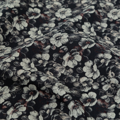 Italian Black, Beige and Brown Floral Stretch Jacquard Detail