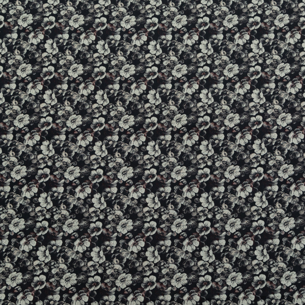 Italian Black, Beige and Brown Floral Stretch Jacquard