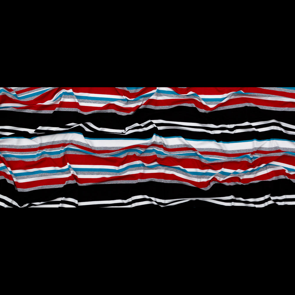 Very Cherry, Black and River Blue Barcode Striped Rayon Jersey Full