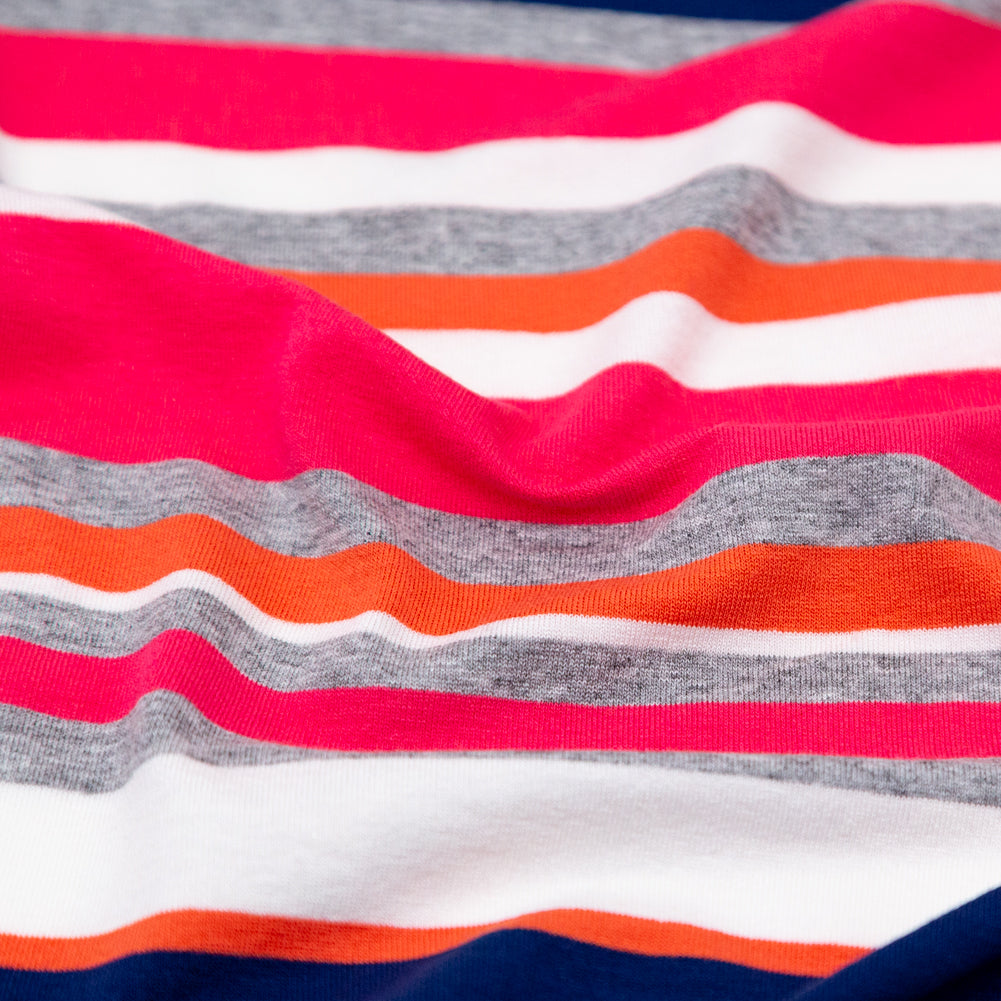 Coral, Navy and Optic White Barcode Striped Rayon Jersey Detail