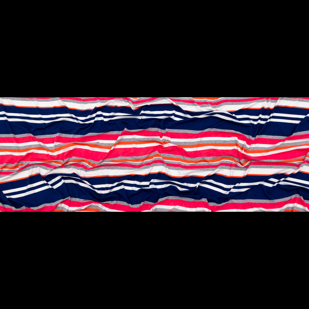 Coral, Navy and Optic White Barcode Striped Rayon Jersey Full