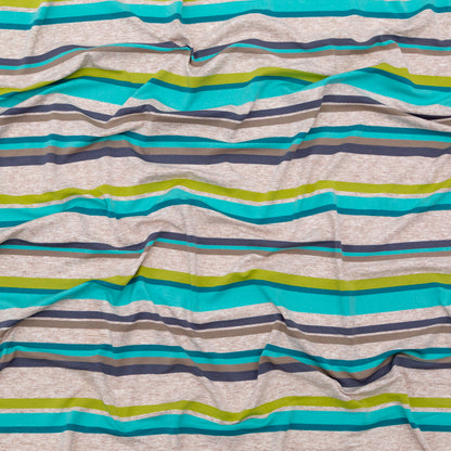 Turquoise, Lime and Taupe Barcode Striped Rayon Jersey