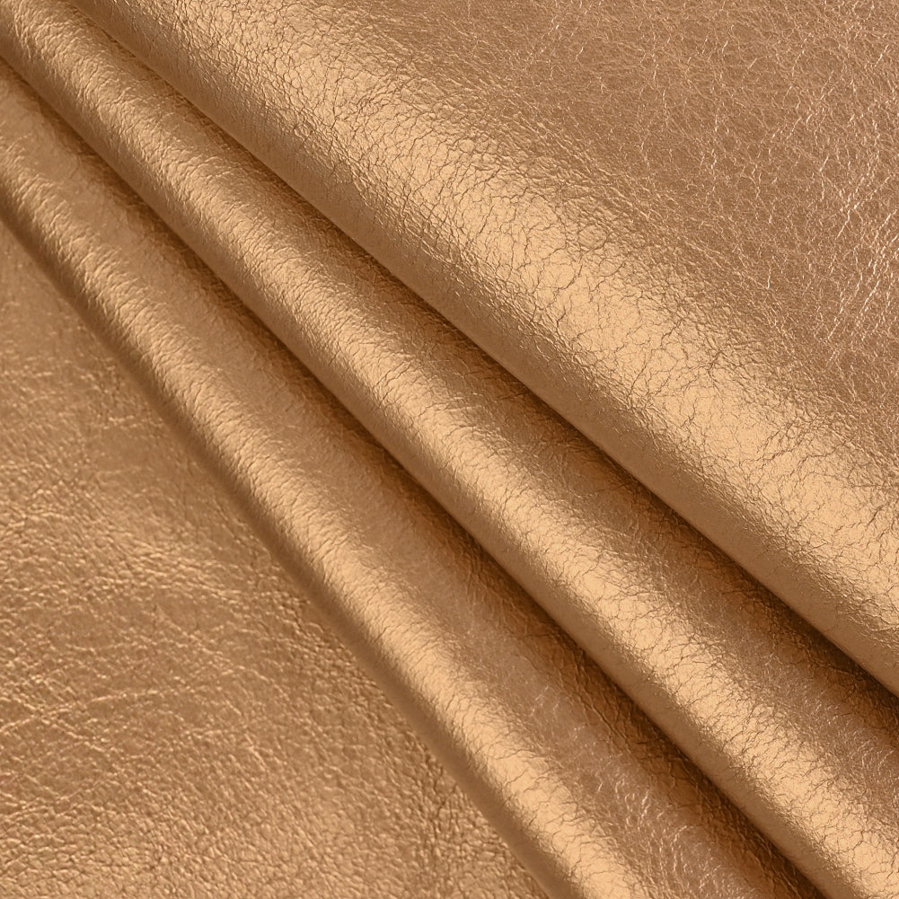 Brown Faux Fur with Metallic Gold Faux Leather Backing Folded