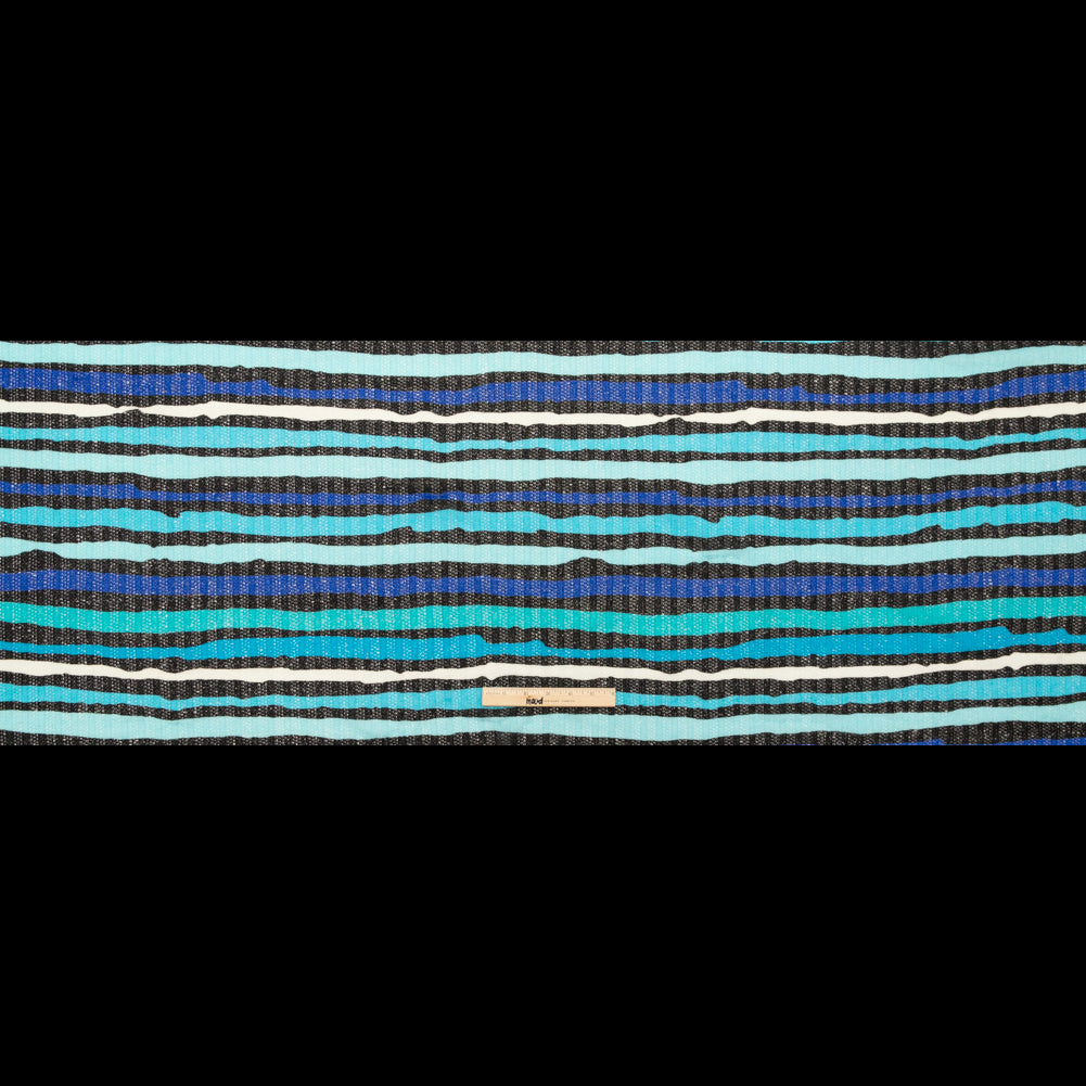 Blue, Black and White Wavy Striped Sweater Knit Full