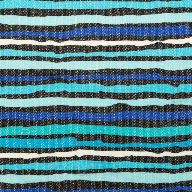 Blue, Black and White Wavy Striped Sweater Knit