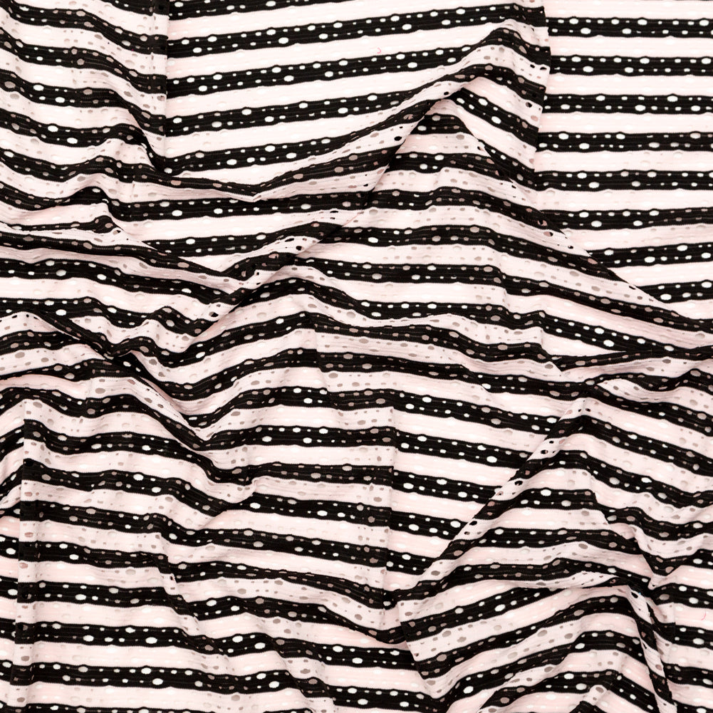 Rosewater and Black Striped Perforated Stretch Knit