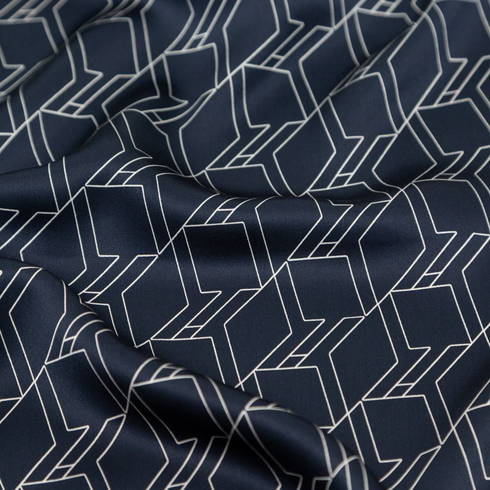 Rag & Bone Navy and White Geometric Silk Charmeuse Detail