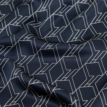 Rag & Bone Navy and White Geometric Silk Charmeuse Detail