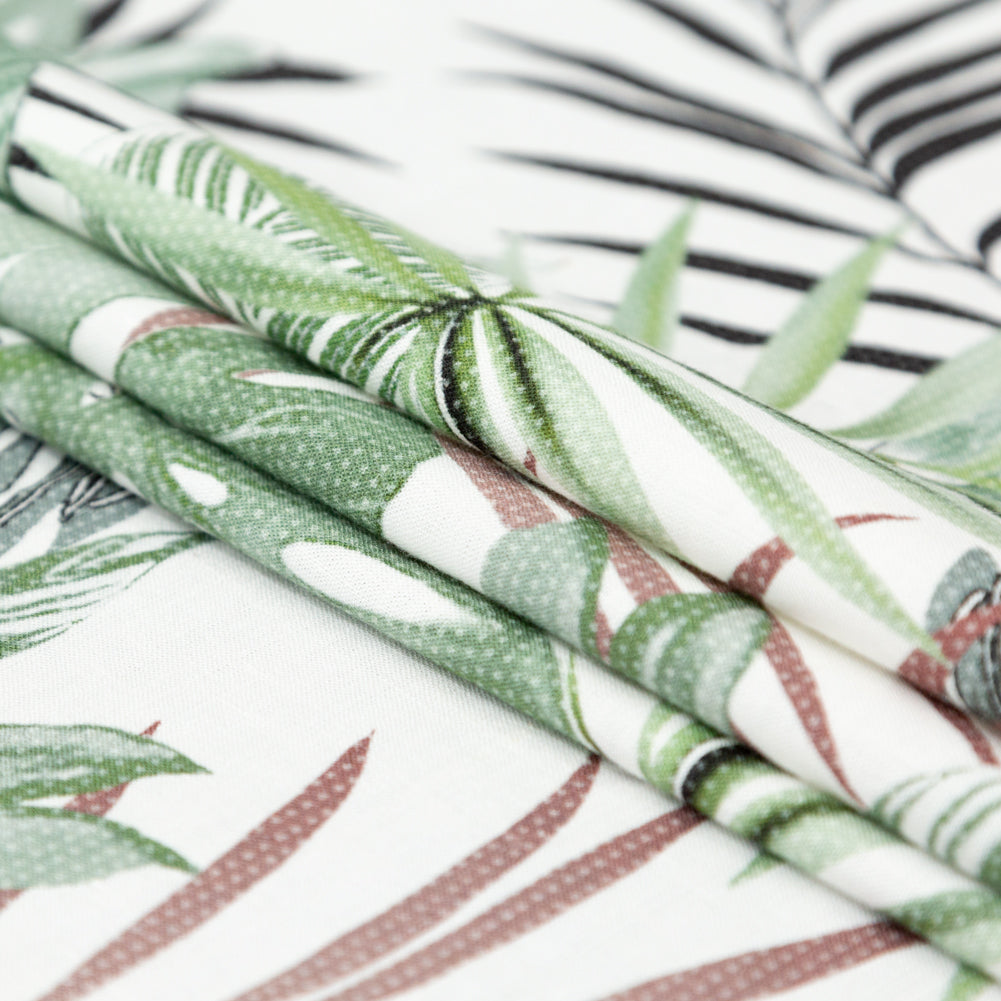 Italian Optic White and Pistachio Tropical Stretch Linen Woven Folded