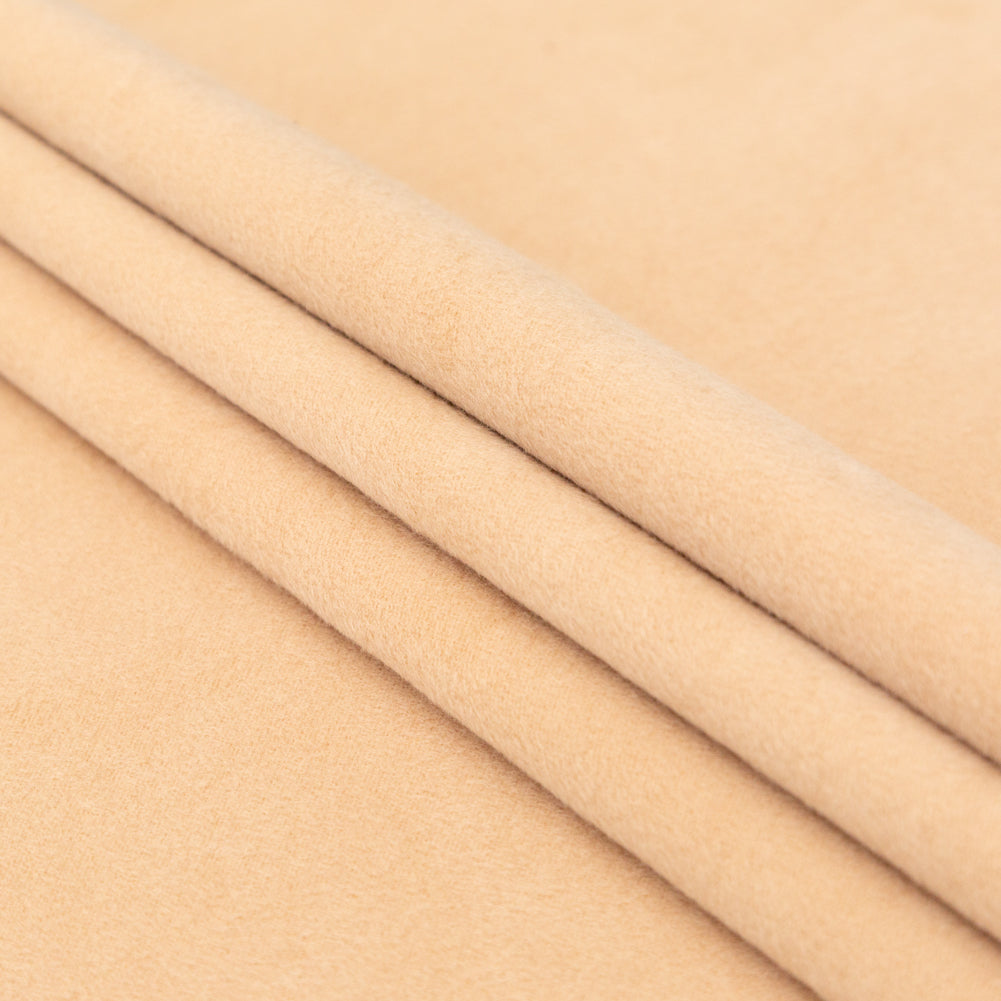 Italian Beige Faux Camel Hair Coating with White Jersey Backing Folded
