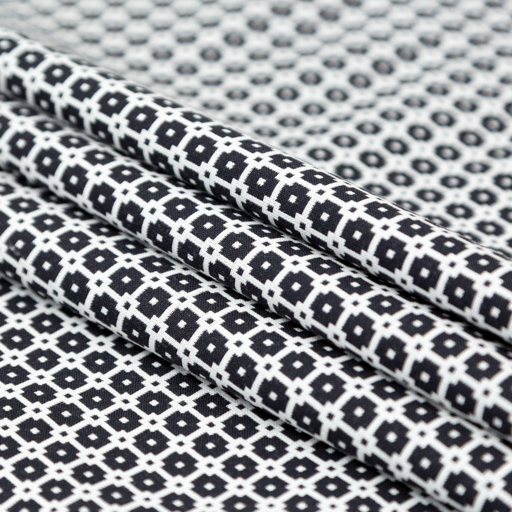 Italian Black and White Geometric Stretch Cotton Jacquard Folded