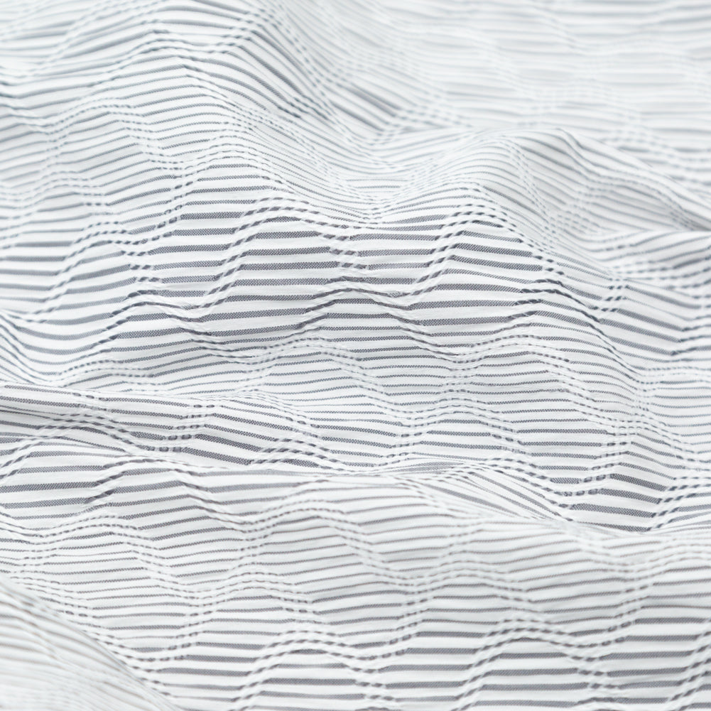 Italian Gray and White Wavy Striped Stretch Novelty Shirting Detail