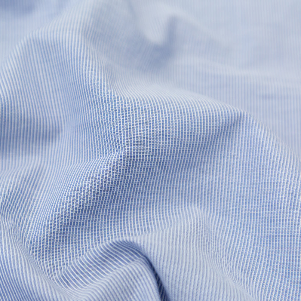 Italian Light Blue and White Striped Stretch Cotton Chambray Detail