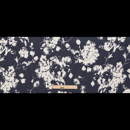 Italian Denim and Vaporous Gray Floral Stretch Cotton Twill Full