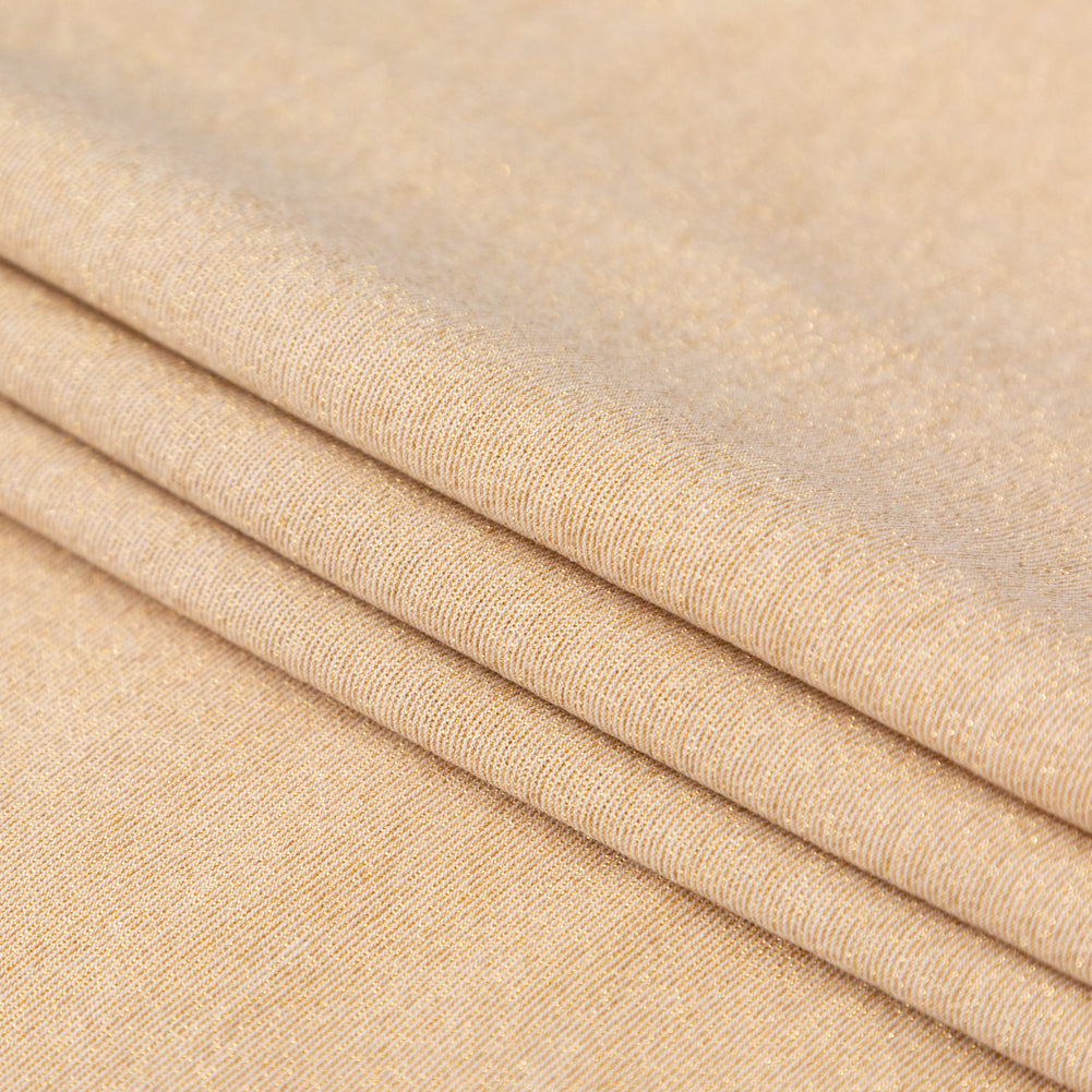 Italian Metallic Gold and White Hairline Striped Stretch Knit Folded