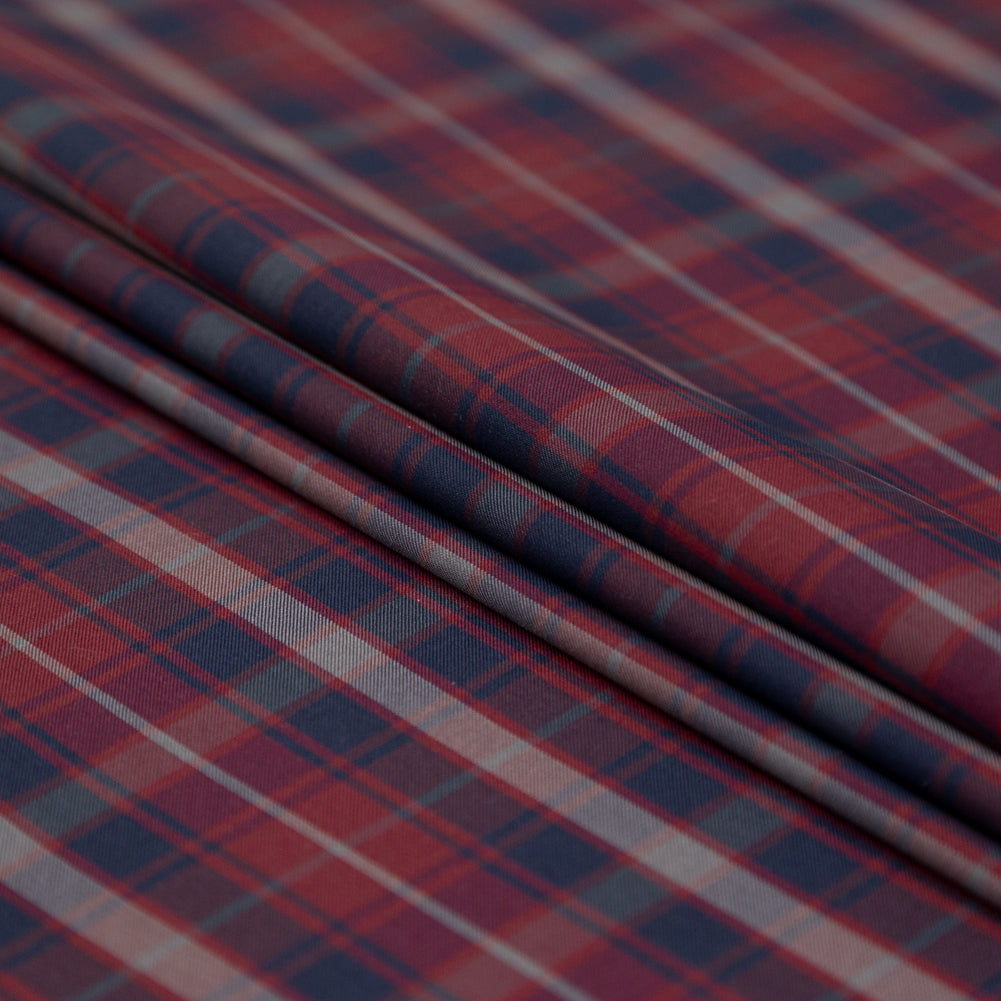 Rag & Bone Red, Navy and Gray Plaid Stretch Cotton Twill Folded