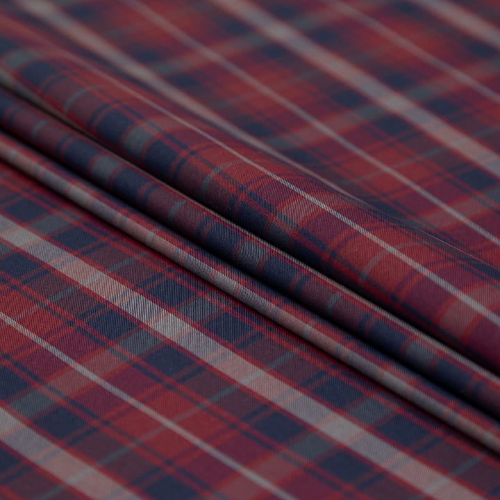 Rag & Bone Red, Navy and Gray Plaid Stretch Cotton Twill Folded