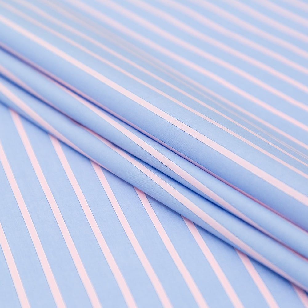 Rag & Bone Powder Blue and Baby Pink Striped Cotton Poplin Folded