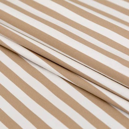 Warm Beige and Ivory Bengal Striped Stretch Polyester Twill Folded