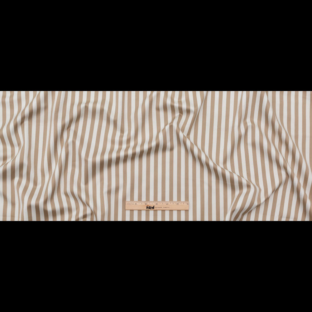 Warm Beige and Ivory Bengal Striped Stretch Polyester Twill Full