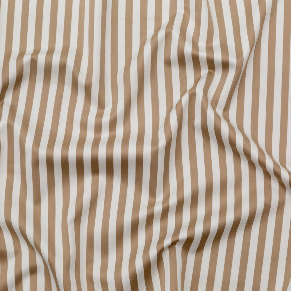 Warm Beige and Ivory Bengal Striped Stretch Polyester Twill