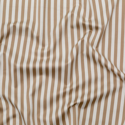 Warm Beige and Ivory Bengal Striped Stretch Polyester Twill