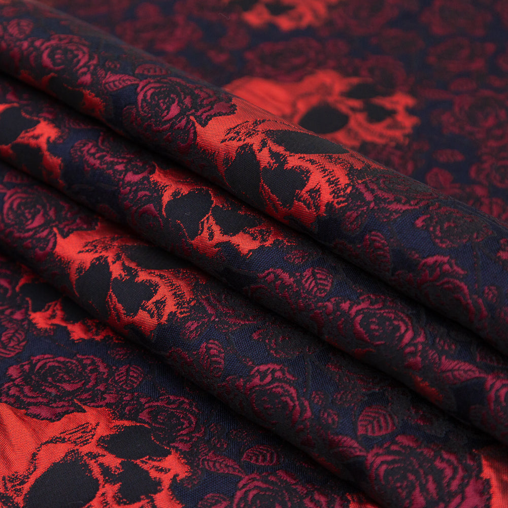Red and Midnight Blue Skull Brocade Detail