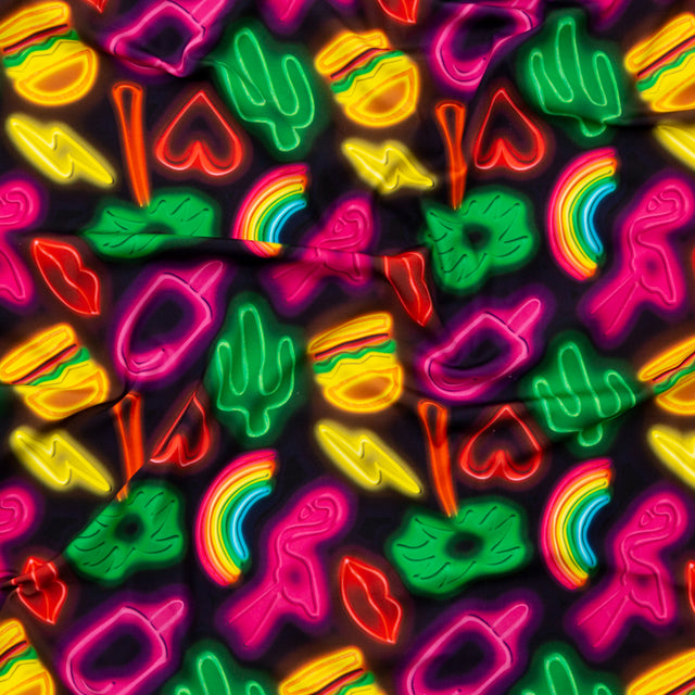 Compression Swimwear Tricot, UV Protective with Aloe Vera Microcapsules - Black Neon Emojis - Caye Collection