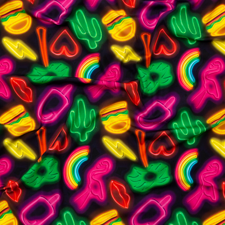 template--25130090922057__main-Compression Swimwear Tricot, UV Protective with Aloe Vera Microcapsules - Black Neon Emojis - Caye Collection