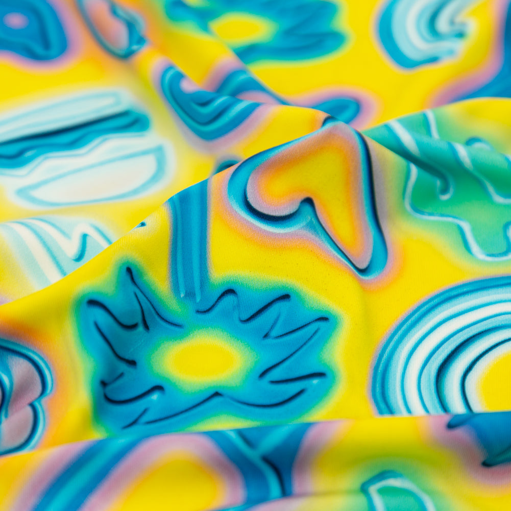 Compression Swimwear Tricot, UV Protective with Aloe Vera Microcapsules - Blue and Yellow Emojis - Caye Collection Detail