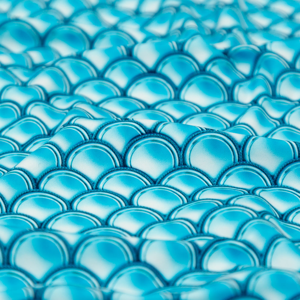 Compression Swimwear Tricot, UV Protective with Aloe Vera Microcapsules - Cerulean Blue Coins - Caye Collection Detail