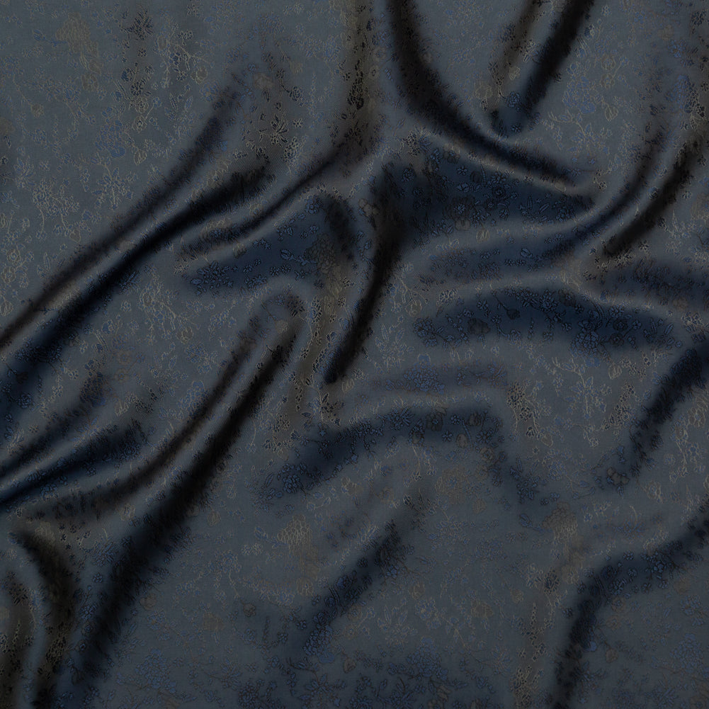 Military Green and Blue Sea Bi-Color Floral Jacquard Lining