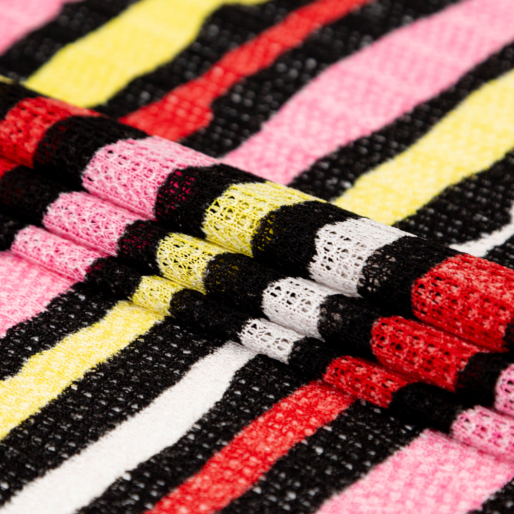 Pink, Red and Yellow Wavy Striped Sweater Knit Folded