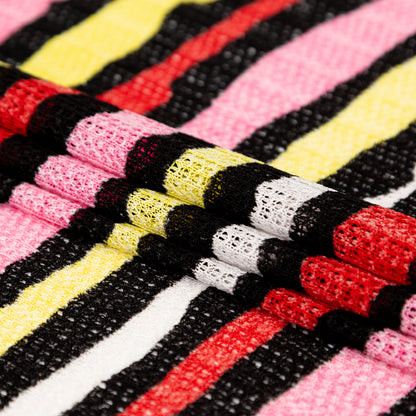 Pink, Red and Yellow Wavy Striped Sweater Knit Folded