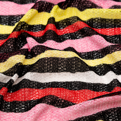 Pink, Red and Yellow Wavy Striped Sweater Knit Detail