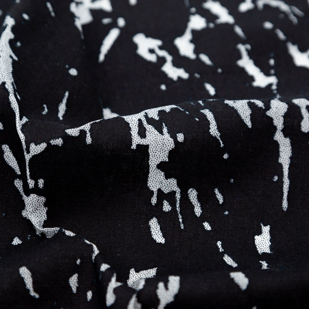 Black and White Abstract Burnout Polyester Woven with Fused Backing Detail