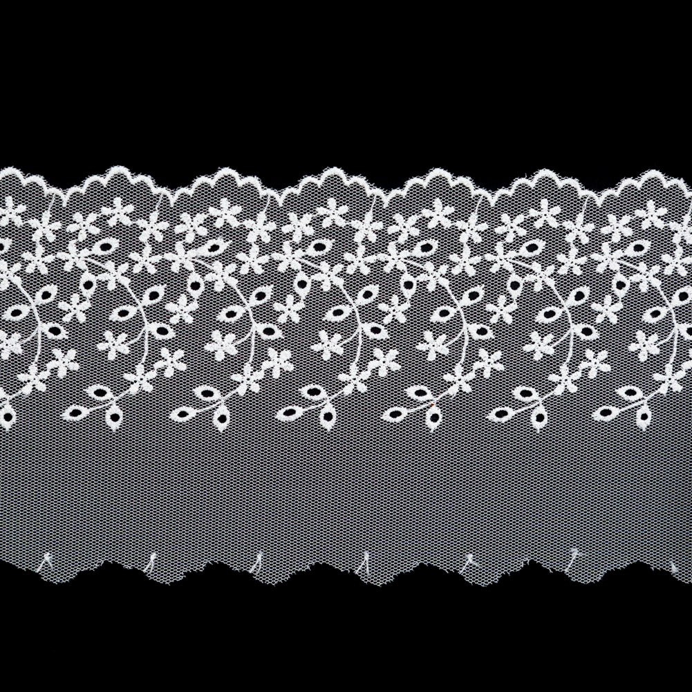 European Floral Embroidered Eyelet Lace Trim - 4" Detail