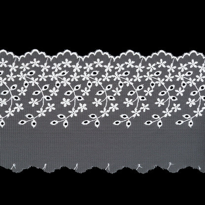 European Floral Embroidered Eyelet Lace Trim - 4" Detail