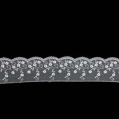 European White Floral Embroidered Lace Trim - 3.5"