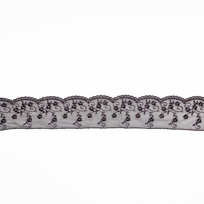 European Black Floral Embroidered Lace Trim - 3.5"