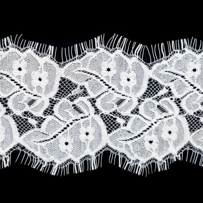 European White Leaf Embroidered Scalloped Eyelash Edge Lace Trim - 3.5" Detail