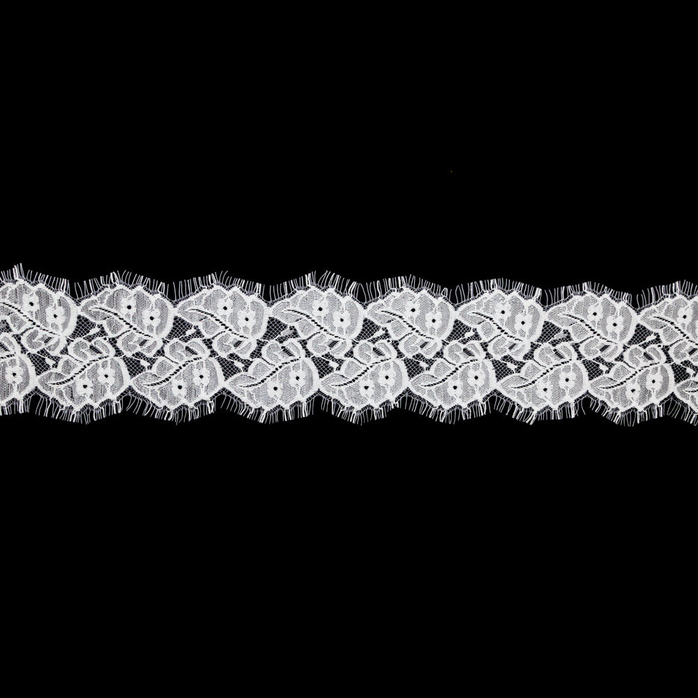 European White Leaf Embroidered Scalloped Eyelash Edge Lace Trim - 3.5"
