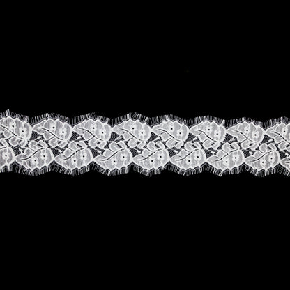 European White Leaf Embroidered Scalloped Eyelash Edge Lace Trim - 3.5"