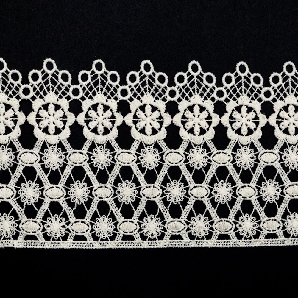 European Ivory Floral Venise Lace Trim - 4" Detail