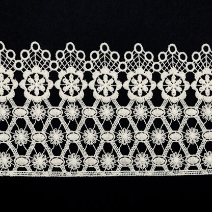 European Ivory Floral Venise Lace Trim - 4" Detail