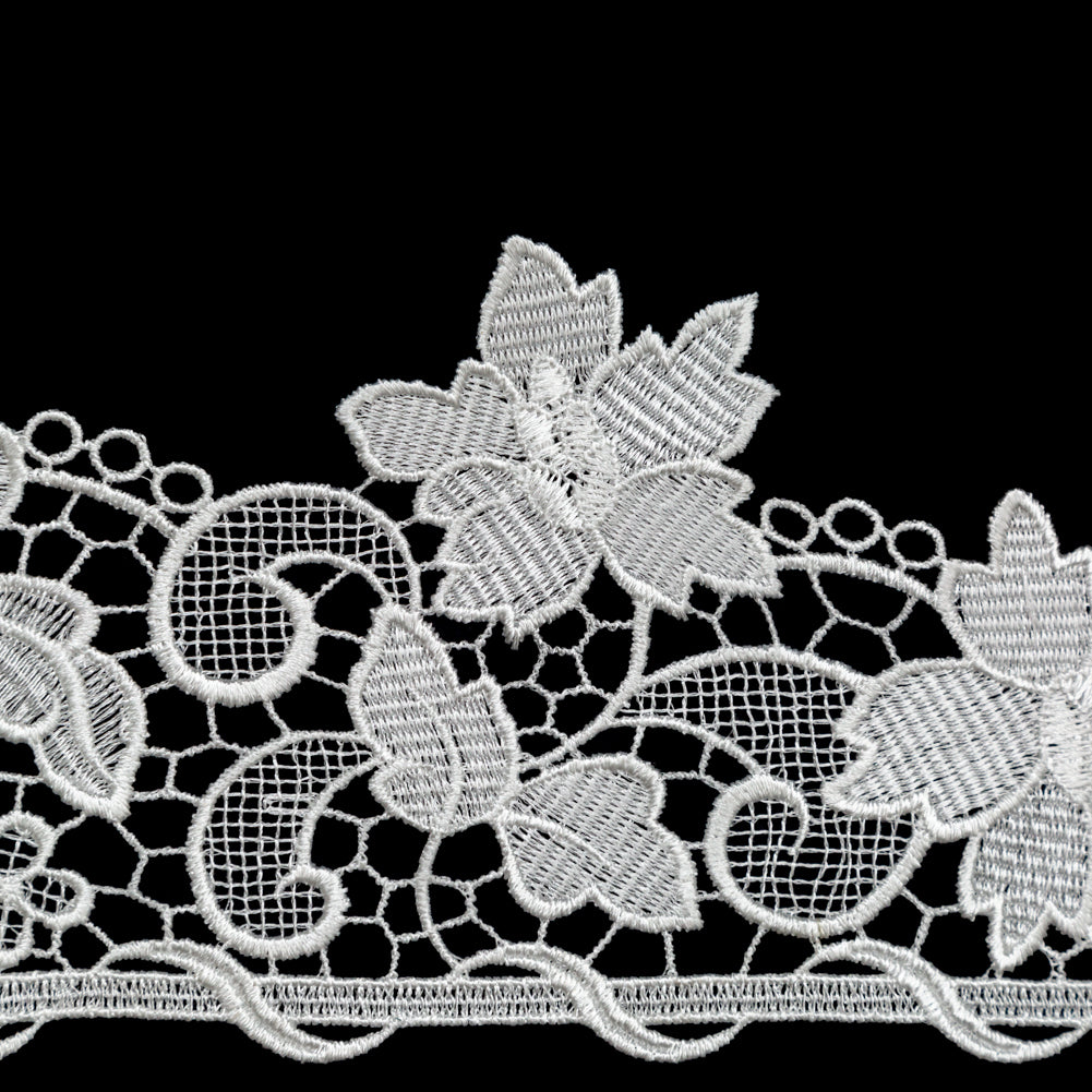 European White Floral Guipure Lace Trim - 4.75" Detail