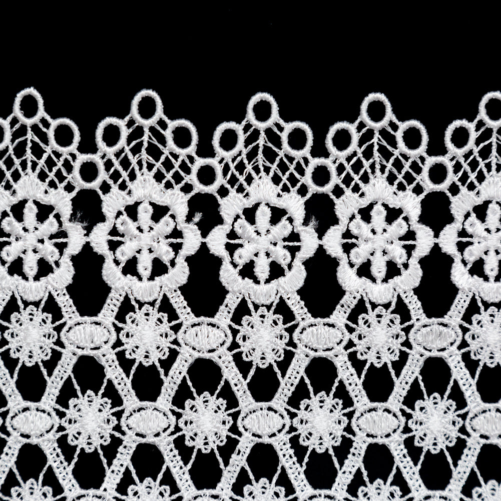 European White Floral Venise Lace Trim - 4" Detail