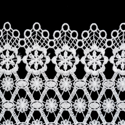 European White Floral Venise Lace Trim - 4" Detail
