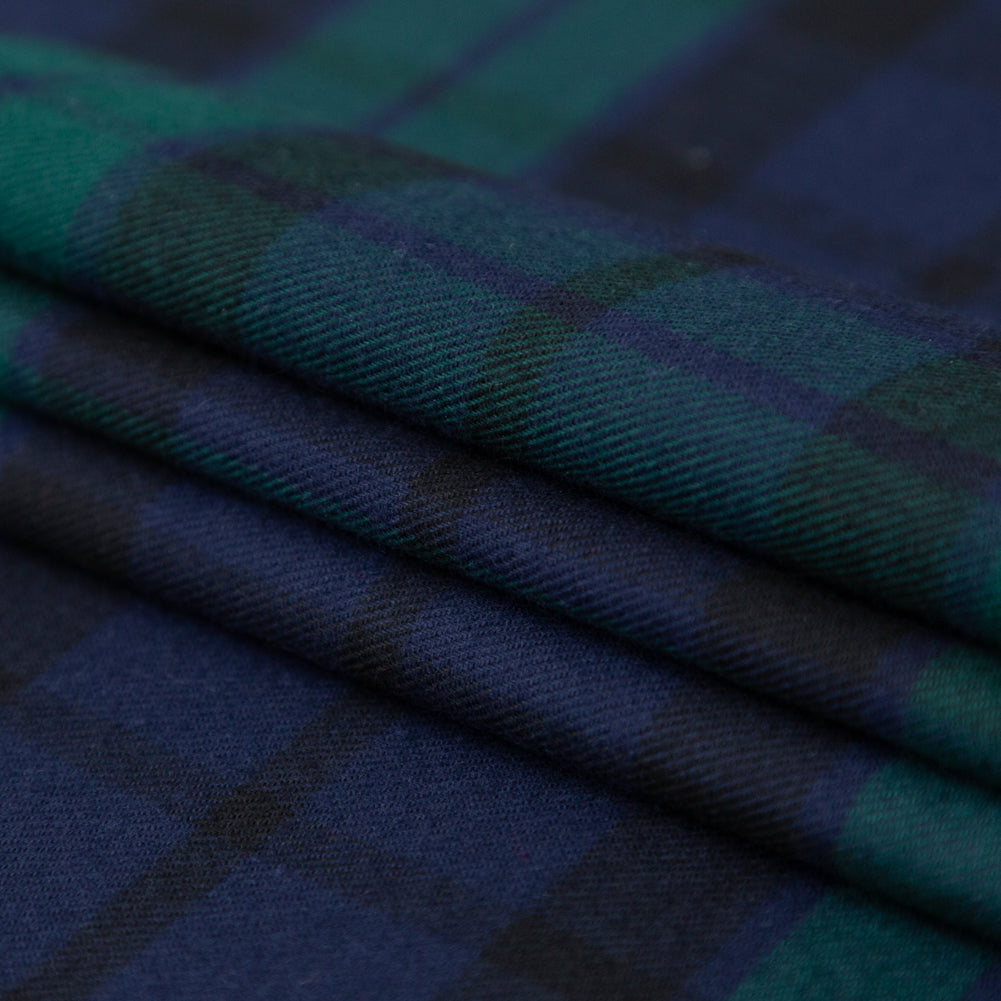 Black Watch Plaid Cotton Flannel Folded