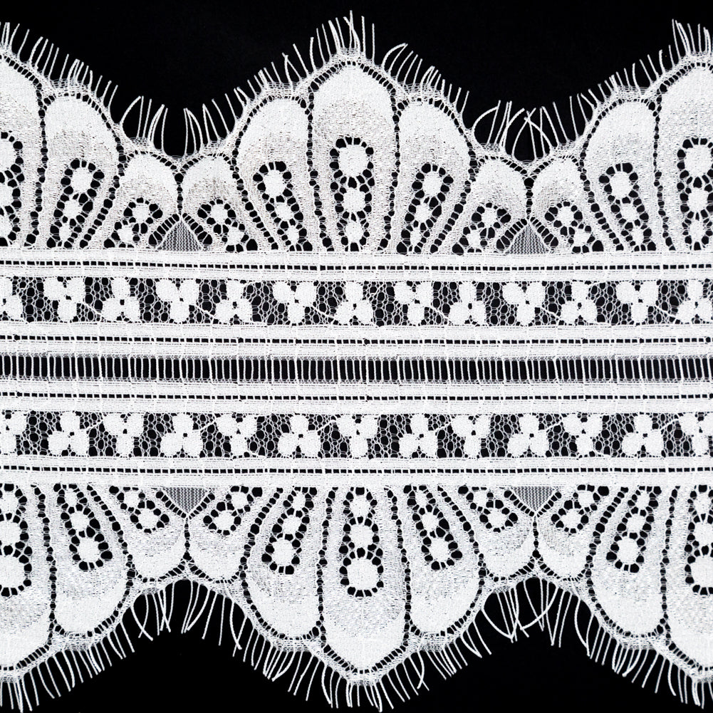 European White Chantilly Eyelash Lace Trim - 7.25" Detail